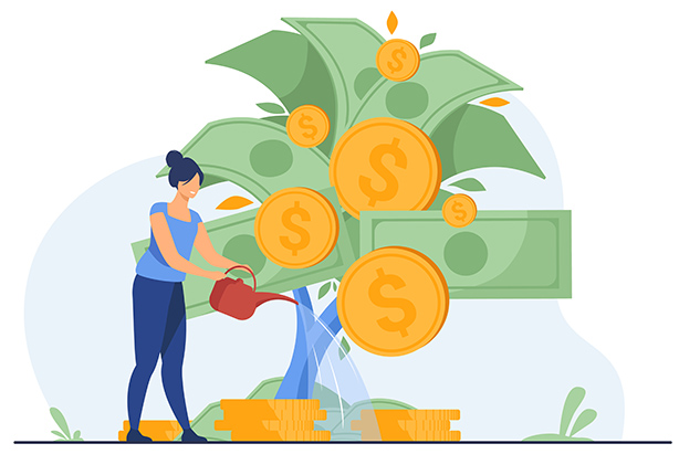 Woman investing and getting profit