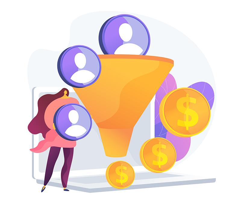 Sales funnel vector concept metaphor.